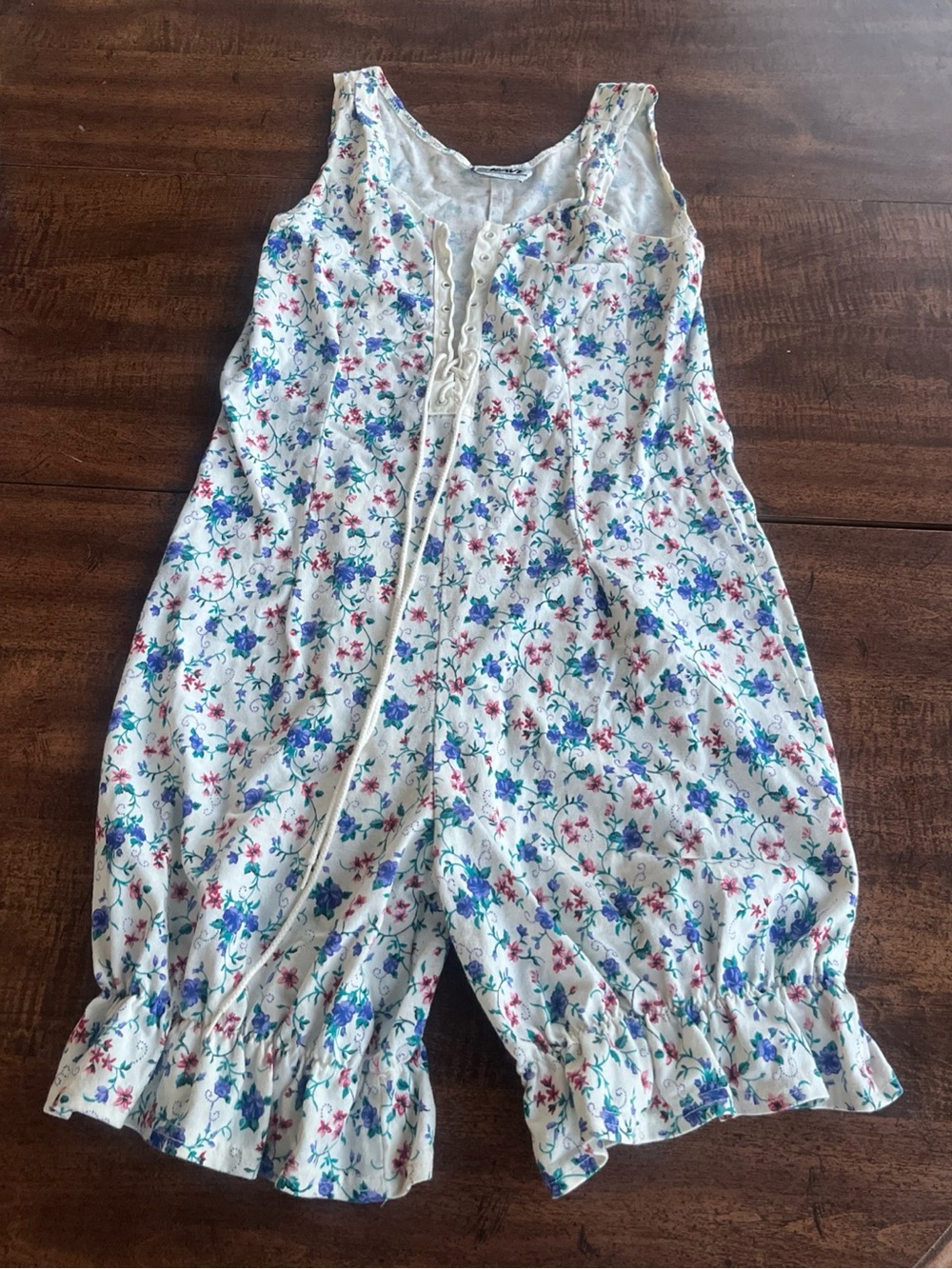 VNTG Rave Floral Romper Small Cottagecore Prairie Fairycore Lace Up ruffle leg - Picture 1 of 7